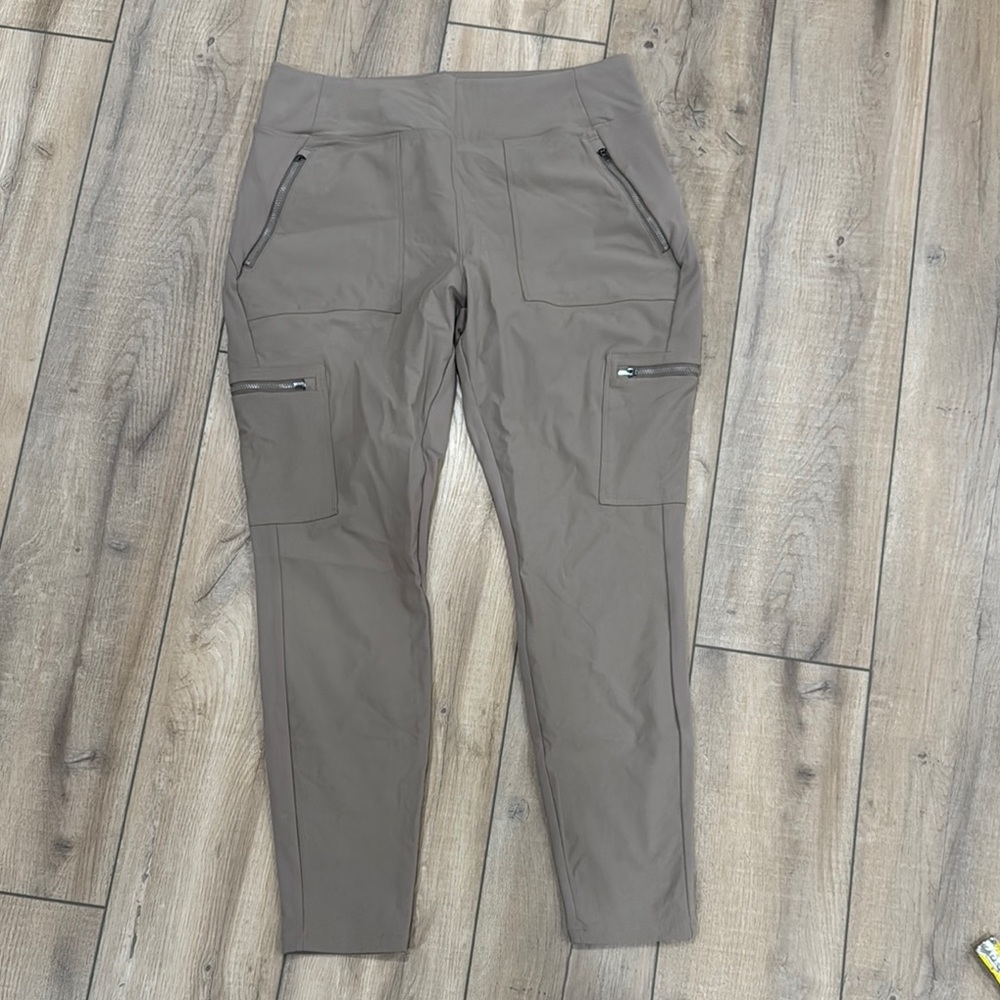 Athleta Taupe Cargo Leggings with Zipper Details